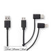 Nedis 3-in-1 Cable - USB 2.0, USB-A Male, Apple Lightning 8-Pin / USB Micro-B Male / USB-C Male, Black - Label