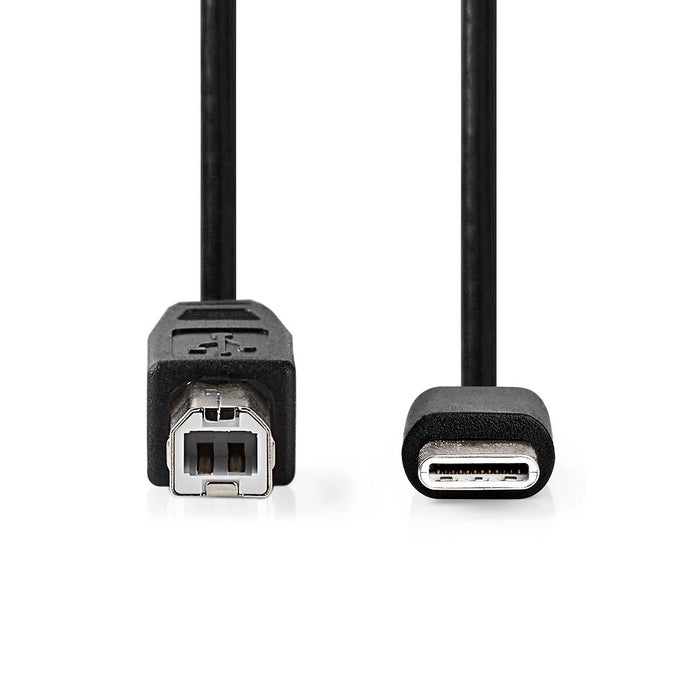 Nedis USB Cable - USB 2.0, USB-C Male, USB-B Male, Black - Label