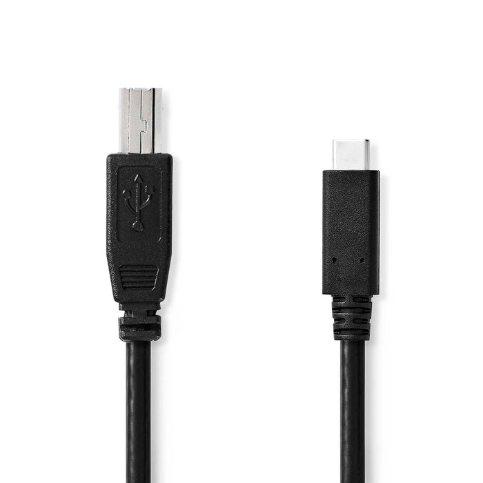 Nedis USB Cable - USB 2.0, USB-C Male, USB-B Male, Black - Label