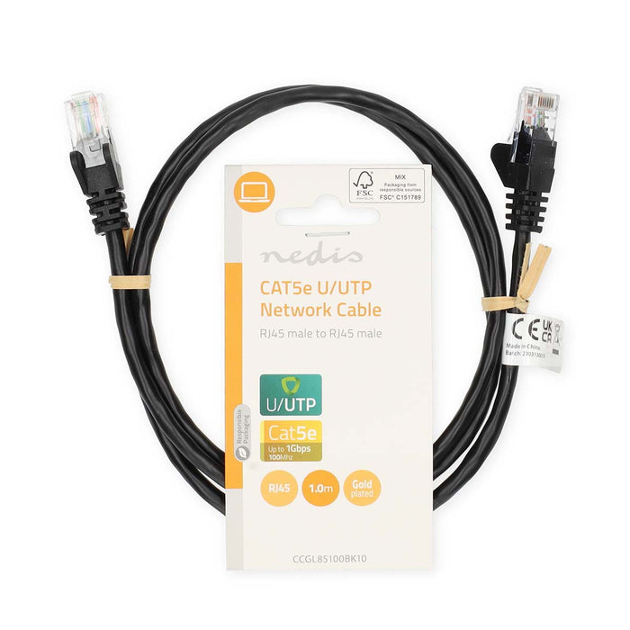 Nedis CAT5e Cable - U/UTP, RJ45 Male, RJ45 Male, Black - Label