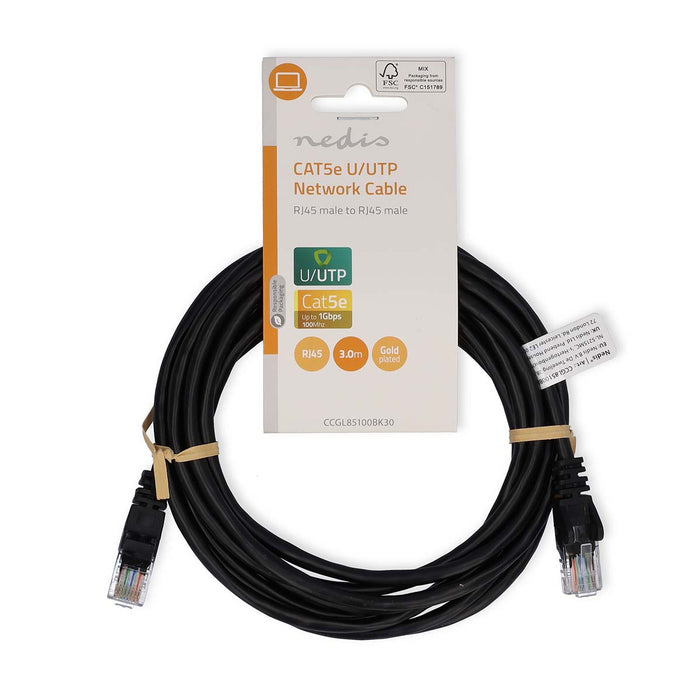 Nedis CAT5e Cable - U/UTP, RJ45 Male, RJ45 Male, Black - Label