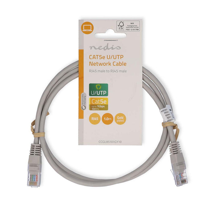 Nedis CAT5e Cable - U/UTP, RJ45 Male, RJ45 Male, Grey - Label