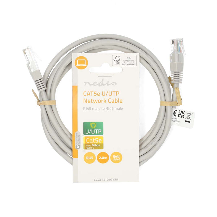 Nedis CAT5e Cable - U/UTP, RJ45 Male, RJ45 Male, Grey - Label