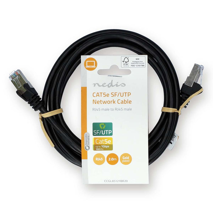 Nedis CAT5e Cable - SF/UTP, RJ45 Male, RJ45 Male, Black - Label