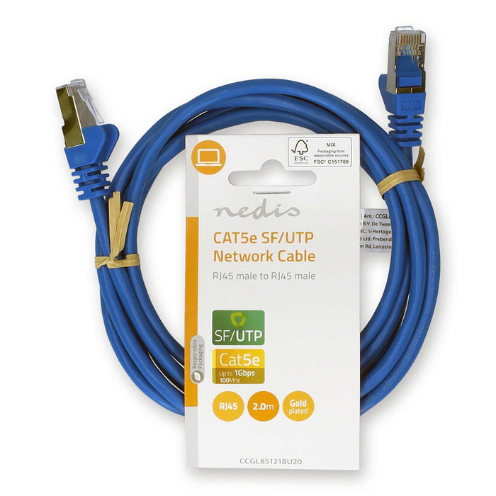 Nedis CAT5e Cable - SF/UTP, RJ45 Male, RJ45 Male, Blue - Label