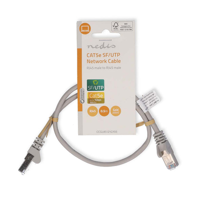 Nedis CAT5e Cable - SF/UTP, RJ45 Male, RJ45 Male, Grey - Label