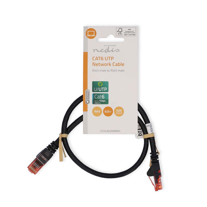 Nedis CAT6 Cable - RJ45 Male, RJ45 Male, U/UTP, Black - Label