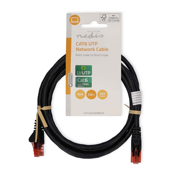 Nedis CAT6 Cable - RJ45 Male, RJ45 Male, U/UTP, Black - Label