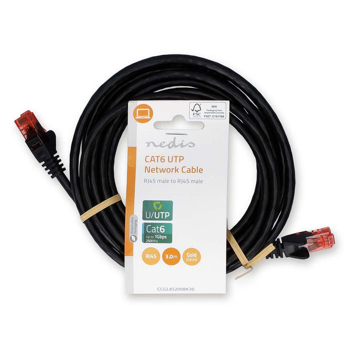 Nedis CAT6 Cable - RJ45 Male, RJ45 Male, U/UTP, Black - Label