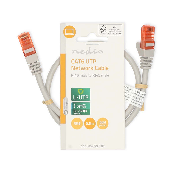 Nedis CAT6 Cable - RJ45 Male, RJ45 Male, U/UTP, Grey - Label