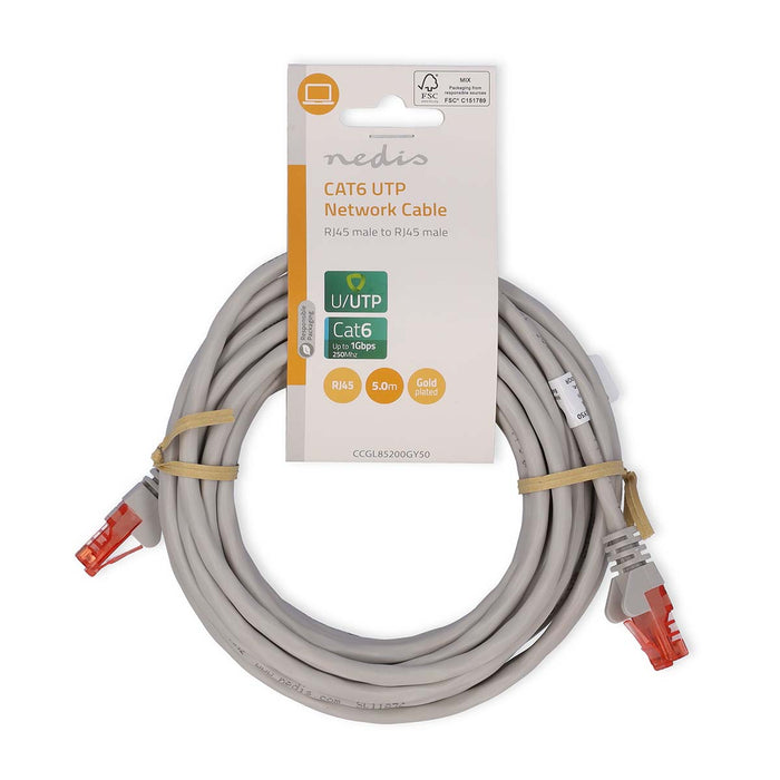 Nedis CAT6 Cable - RJ45 Male, RJ45 Male, U/UTP, Grey - Label