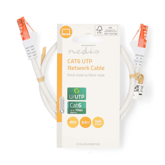 Nedis CAT6 Cable - RJ45 Male, RJ45 Male, U/UTP, White - Label