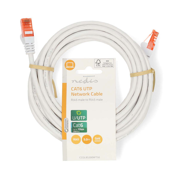 Nedis CAT6 Cable - RJ45 Male, RJ45 Male, U/UTP, White - Label