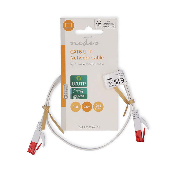 Nedis CAT6 Cable - RJ45 Male, RJ45 Male, U/UTP, White - Label