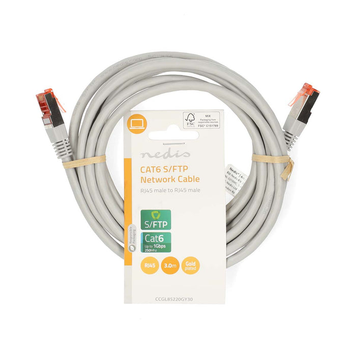 Nedis CAT6 Cable - RJ45 Male, RJ45 Male, SF/UTP, Grey - Label