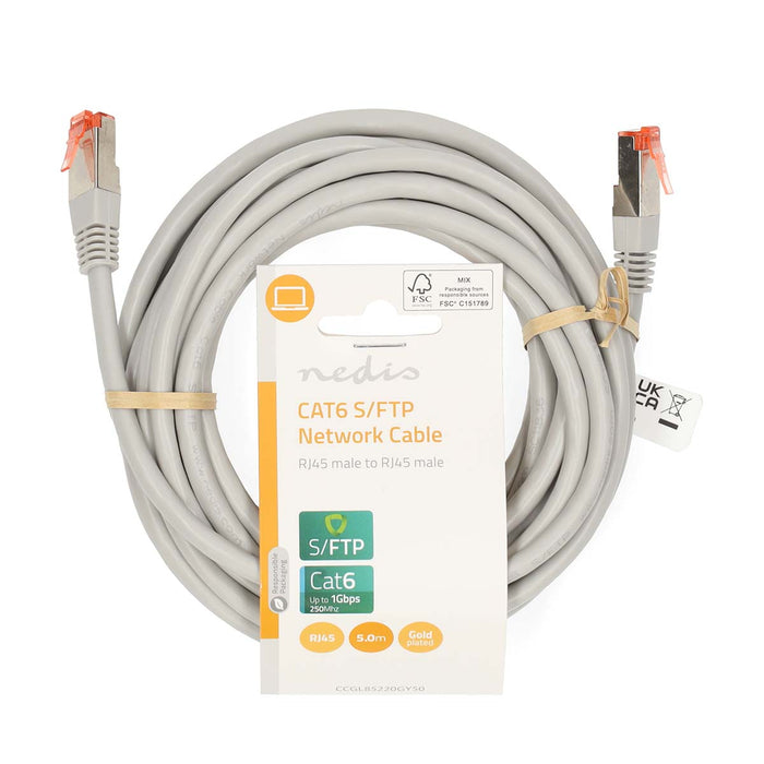 Nedis CAT6 Cable - RJ45 Male, RJ45 Male, SF/UTP, Grey - Label