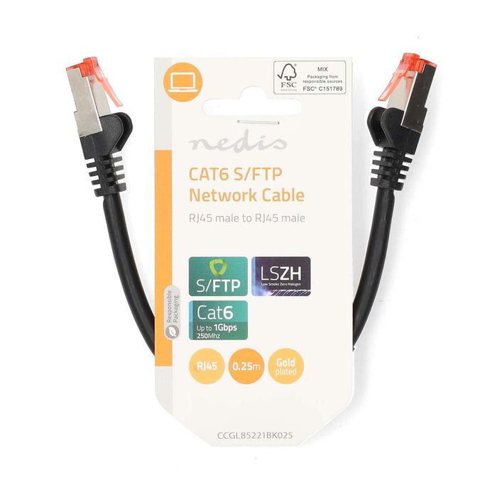 Nedis CAT6 Cable - RJ45 Male, RJ45 Male, S/FTP, Black - Label