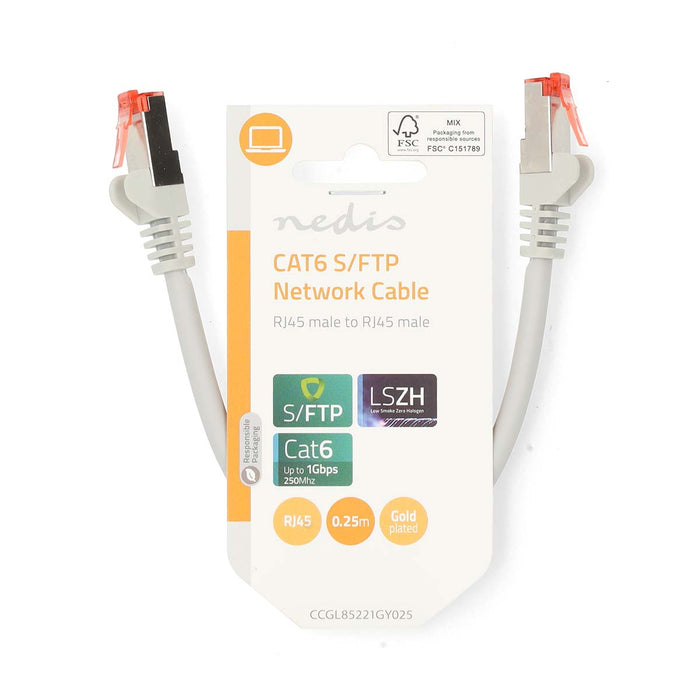 Nedis CAT6 Cable - RJ45 Male, RJ45 Male, S/FTP, Grey - Label