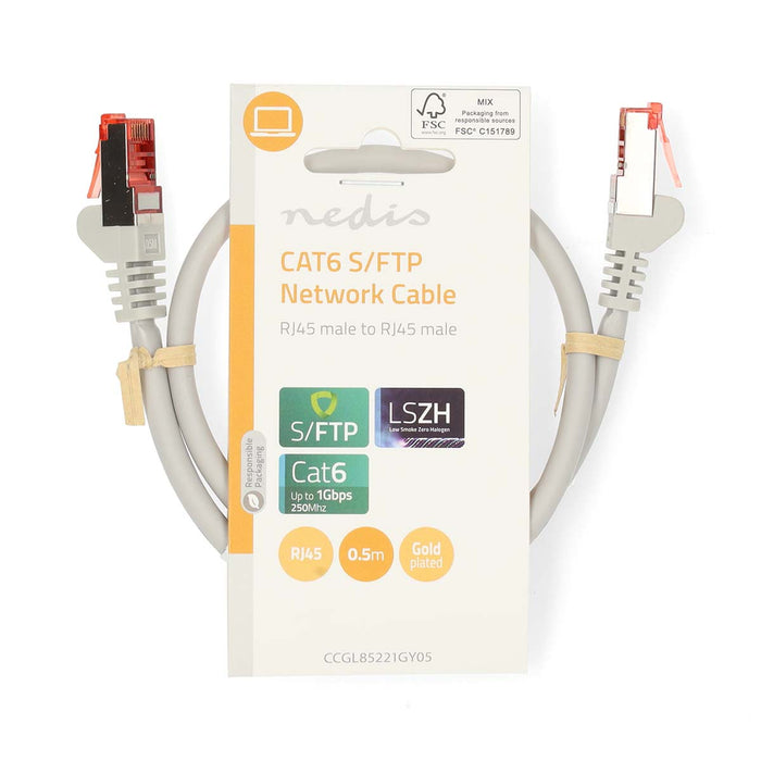 Nedis CAT6 Cable - RJ45 Male, RJ45 Male, S/FTP, Grey - Label