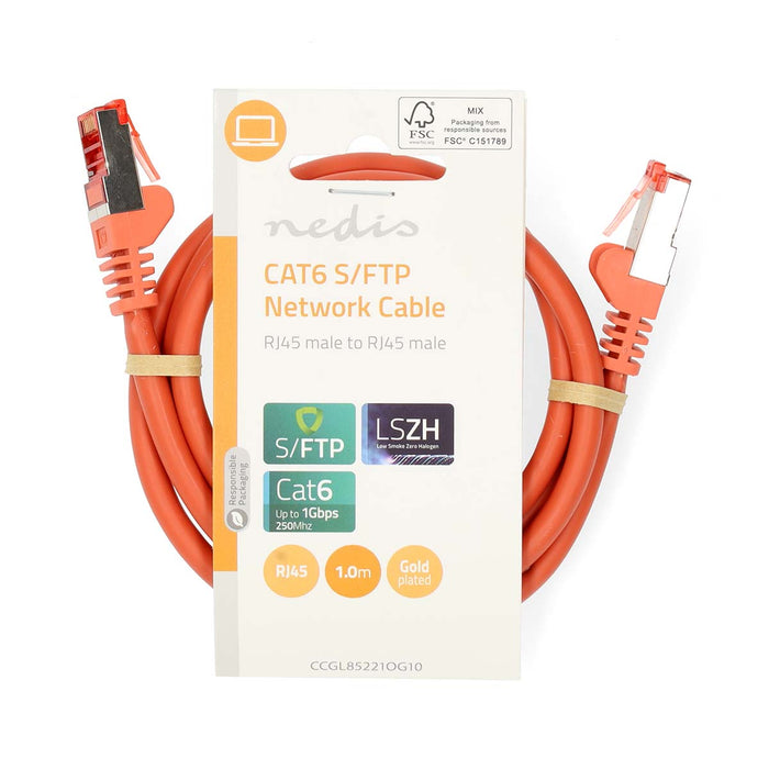 Nedis CAT6 Cable - RJ45 Male, RJ45 Male, S/FTP, Orange - Label