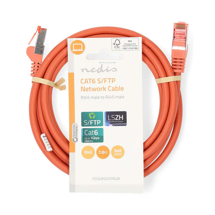 Nedis CAT6 Cable - RJ45 Male, RJ45 Male, S/FTP, Orange - Label