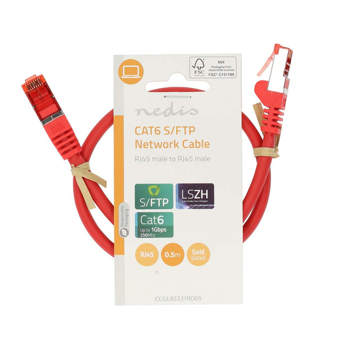 Nedis CAT6 Cable - RJ45 Male, RJ45 Male, S/FTP, Red - Label