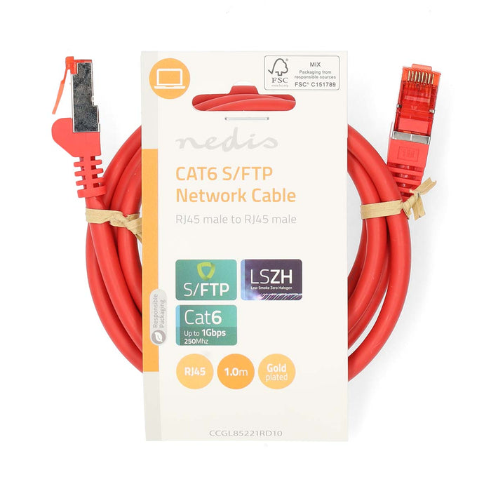 Nedis CAT6 Cable - RJ45 Male, RJ45 Male, S/FTP, Red - Label