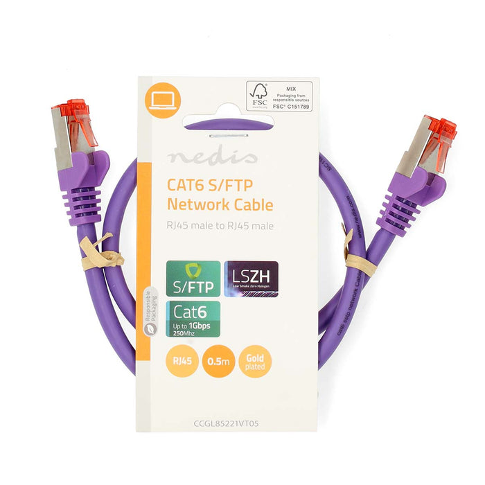 Nedis CAT6 Cable - RJ45 Male, RJ45 Male, S/FTP, Violet - Label