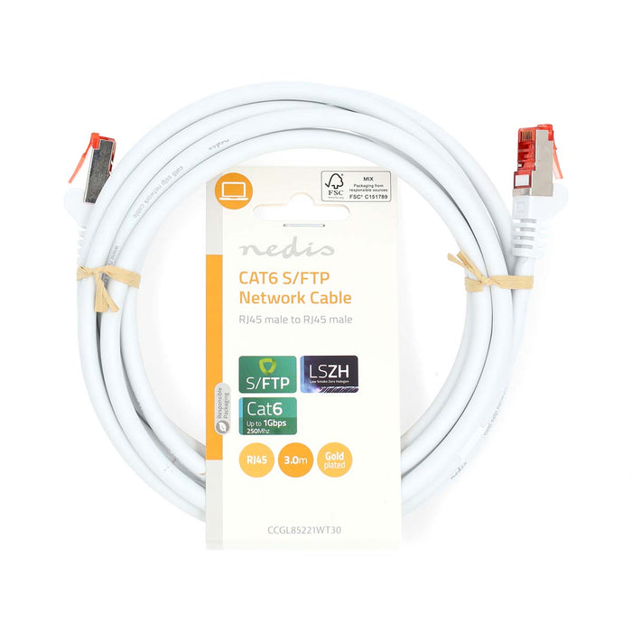 Nedis CAT6 Cable - RJ45 Male, RJ45 Male, S/FTP, White - Label