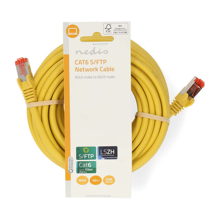 Nedis CAT6 Cable - RJ45 Male, RJ45 Male, S/FTP, Yellow - Label