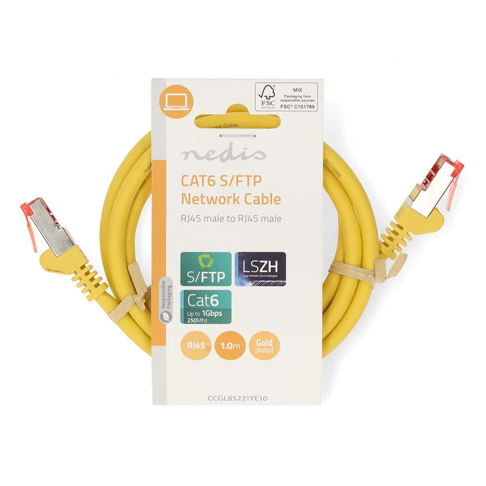 Nedis CAT6 Cable - RJ45 Male, RJ45 Male, S/FTP, Yellow - Label