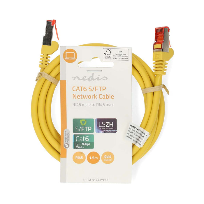 Nedis CAT6 Cable - RJ45 Male, RJ45 Male, S/FTP, Yellow - Label