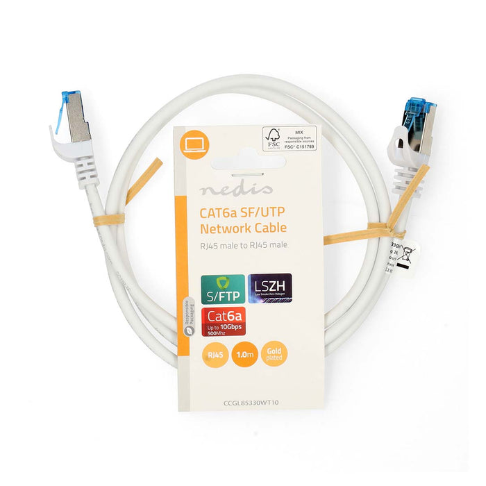 Nedis CAT6a Cable - S/FTP, RJ45 Male, RJ45 Male, White - Label