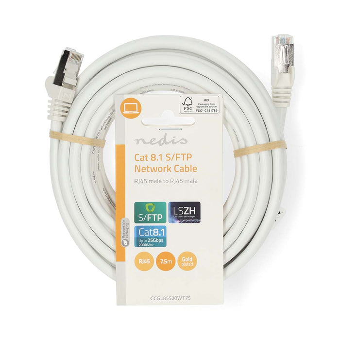 Nedis Cat 8.1 Cable - S/FTP, RJ45 Male, RJ45 Male, White - Label