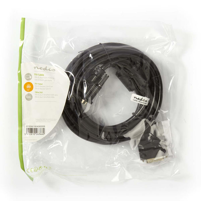 Nedis DVI Cable - DVI-D 24+1-Pin Male, DVI-D 24+1-Pin Male, 1080p, Black - Polybag