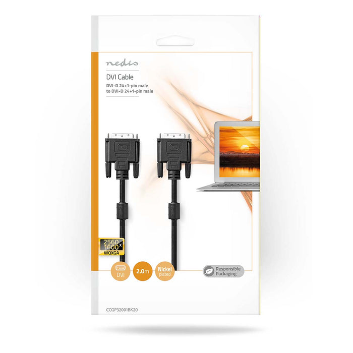 Nedis DVI Cable - DVI-D 24+1-Pin Male, DVI-D 24+1-Pin Male, 2560x1600, Black - Polybag