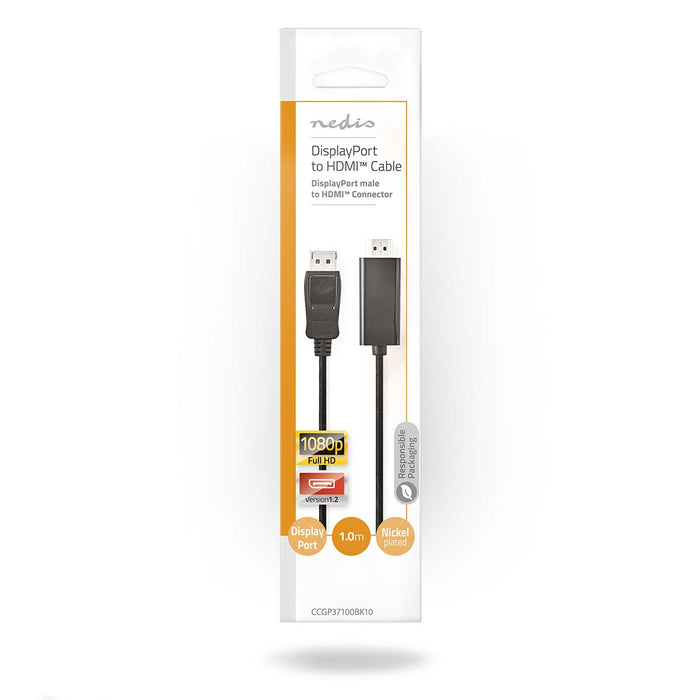 Nedis DisplayPort Cable - DisplayPort Male, HDMI Connector, 1080p, Black - Envelope