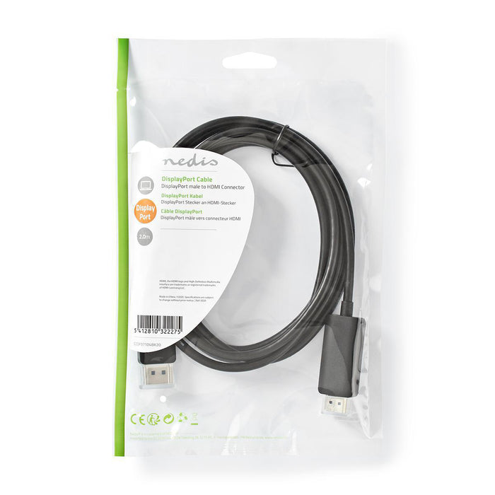 Nedis DisplayPort Cable - DisplayPort Male, HDMI Connector, 4K@60Hz, Black - Polybag