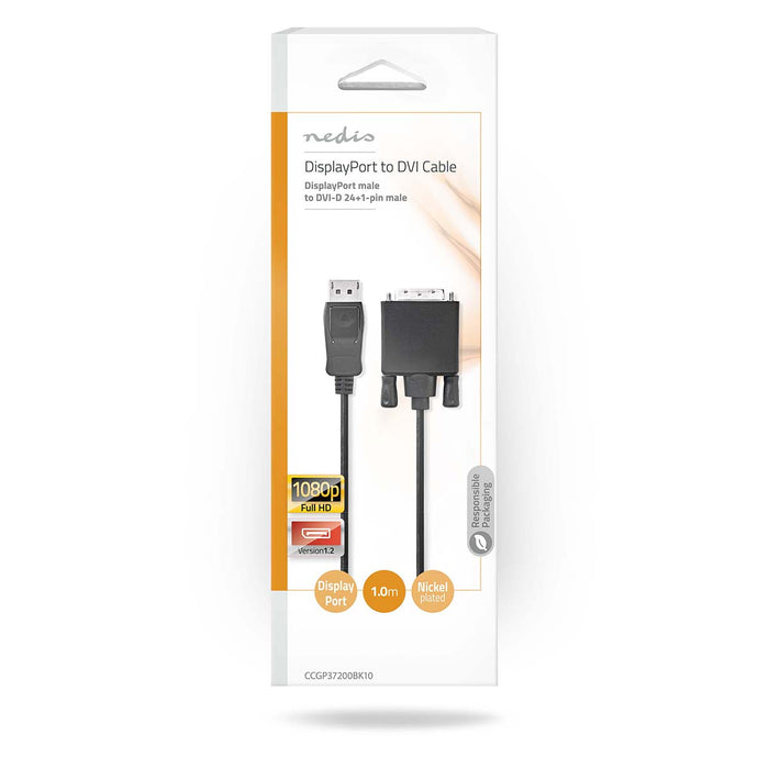 Nedis DisplayPort Cable - DisplayPort Male, DVI-D 24+1-Pin Male, 1080p, Black - Polybag