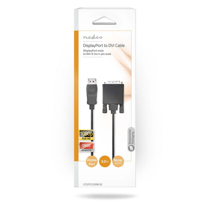 Nedis DisplayPort Cable - DisplayPort Male, DVI-D 24+1-Pin Male, 1080p, Black - Polybag