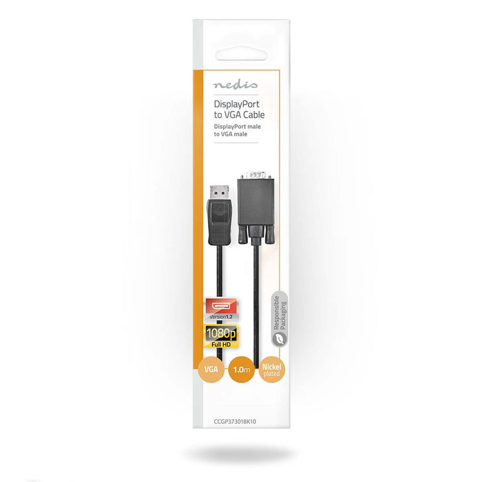 Nedis VGA Cable - DisplayPort Male, VGA Male, Nickel Plated, Black - Envelope