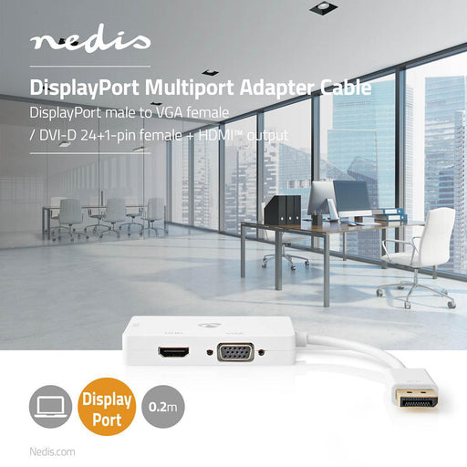 Nedis DisplayPort Adapter - DisplayPort Male, DVI-D 24+1-Pin Female / HDMI Female / VGA Female, 4K@60Hz, White - Blister