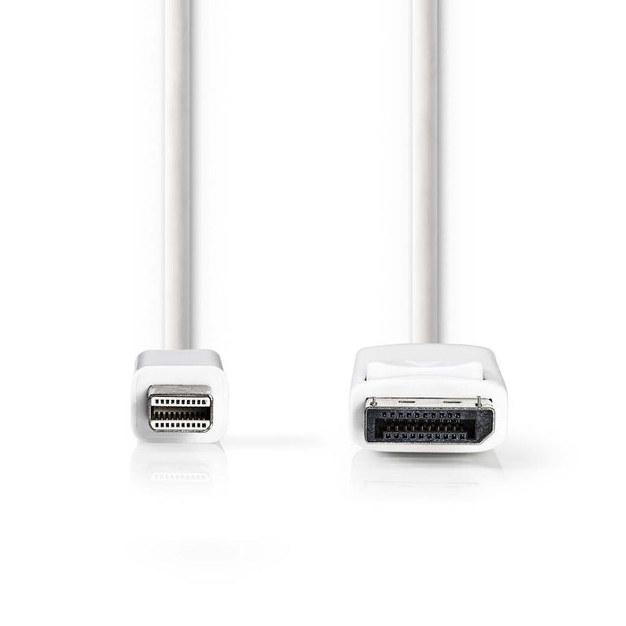 Nedis Mini DisplayPort Cable - DisplayPort 1.2, Mini DisplayPort Male, DisplayPort Male, White - Polybag