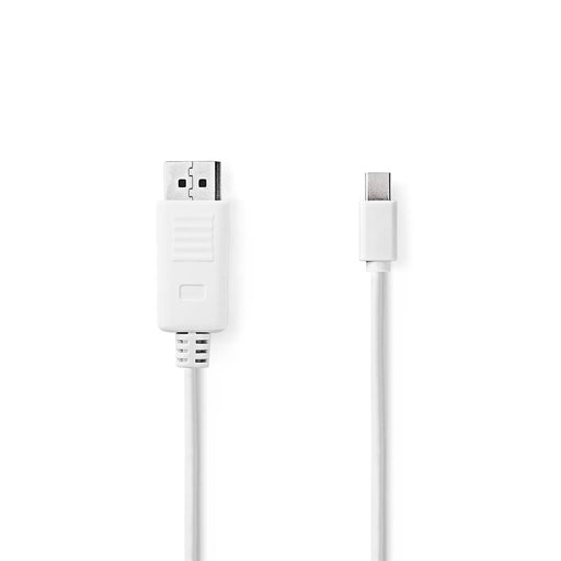 Nedis Mini DisplayPort Cable - DisplayPort 1.2, Mini DisplayPort Male, DisplayPort Male, White - Polybag