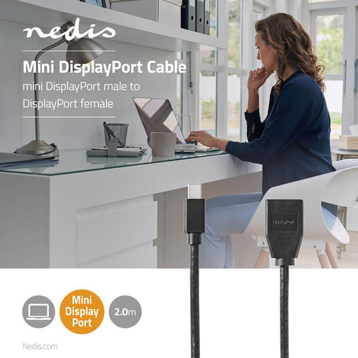 Nedis Mini DisplayPort Cable - DisplayPort 1.4, Mini DisplayPort Male, DisplayPort Female, Black - Polybag