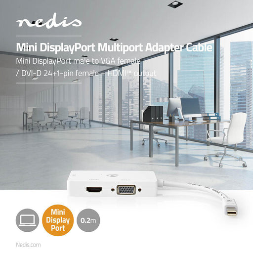 Nedis DisplayPort Adapter - Mini DisplayPort Male, DVI-D 24+1-Pin Female / HDMI Female / VGA Female, 4K@60Hz, White - Polybag