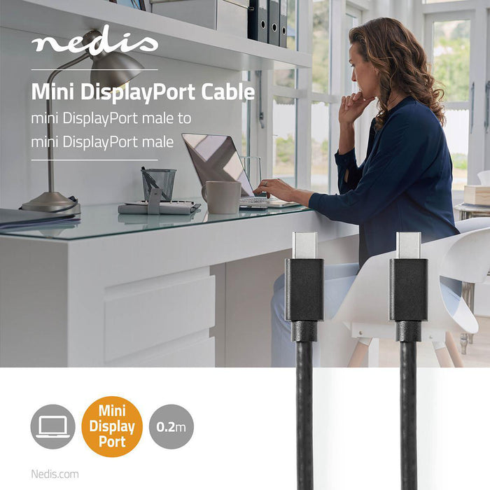 Nedis Mini DisplayPort Cable - DisplayPort 1.4, Mini DisplayPort Male, Mini DisplayPort Male, Black - Polybag