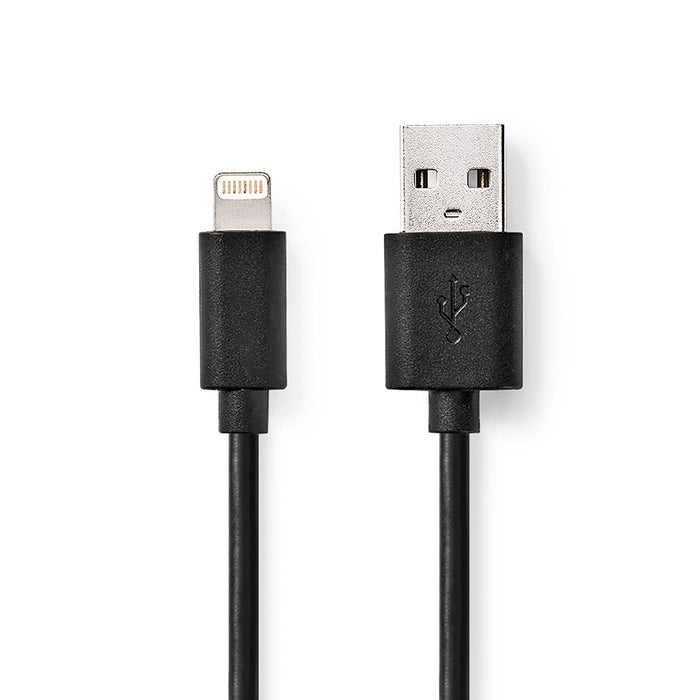 Nedis Lightning Cable - USB 2.0, Apple Lightning 8-Pin, USB-A Male, Black - Polybag