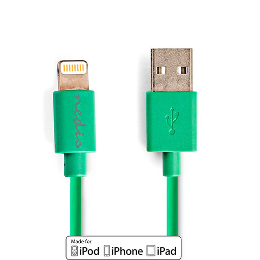 Nedis Lightning Cable - USB 2.0, Apple Lightning 8-Pin, USB-A Male, Green - Polybag