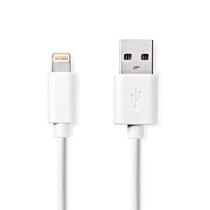 Nedis Lightning Cable - USB 2.0, Apple Lightning 8-Pin, USB-A Male, White - Polybag